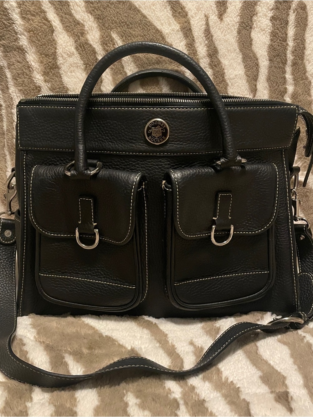 Dooney & Bourke Black Leather Double Front-Pocket Messenger